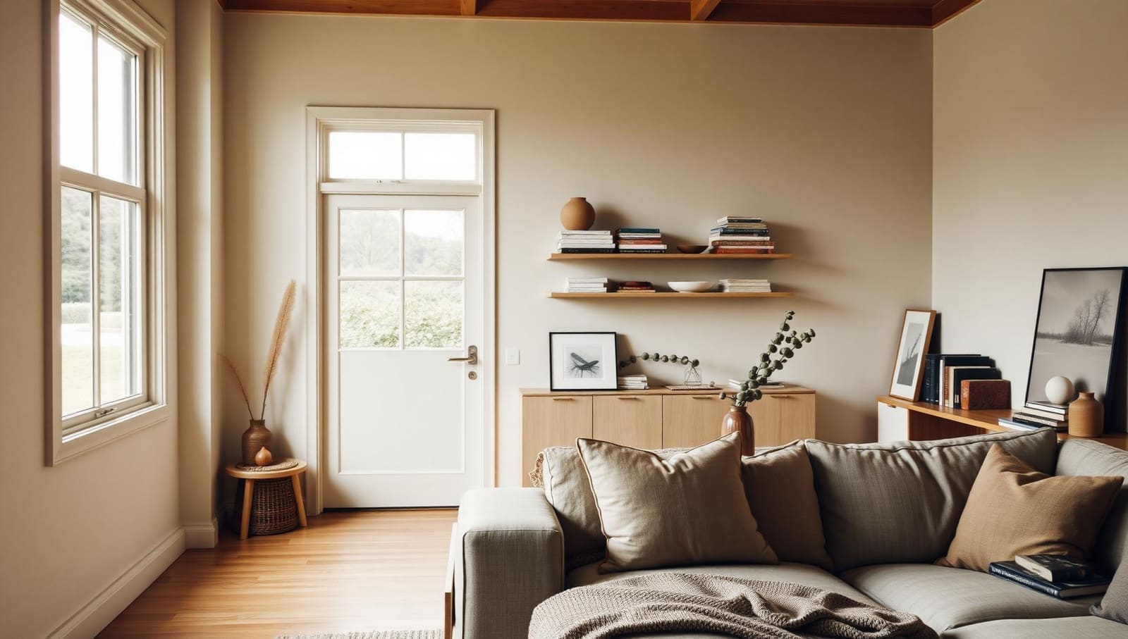 Home contents insurance in action – lounge vignette with bookshelf, lamp and personal items typically covered by a NZ contents insurance policy